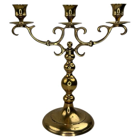 Vintage Solid Brass 3-Arm Candelabra Made in Japan Hollywood Regency - Picture 3 of 10